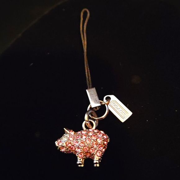 Coach Accessories - Coach Genuine Pink Rhinestone pig zipper pull